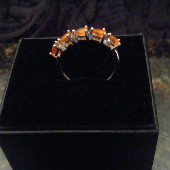 Opal Orange Genuine Eternity Ring 14k White Gold Over Sterling Silver - Picture 1 of 7